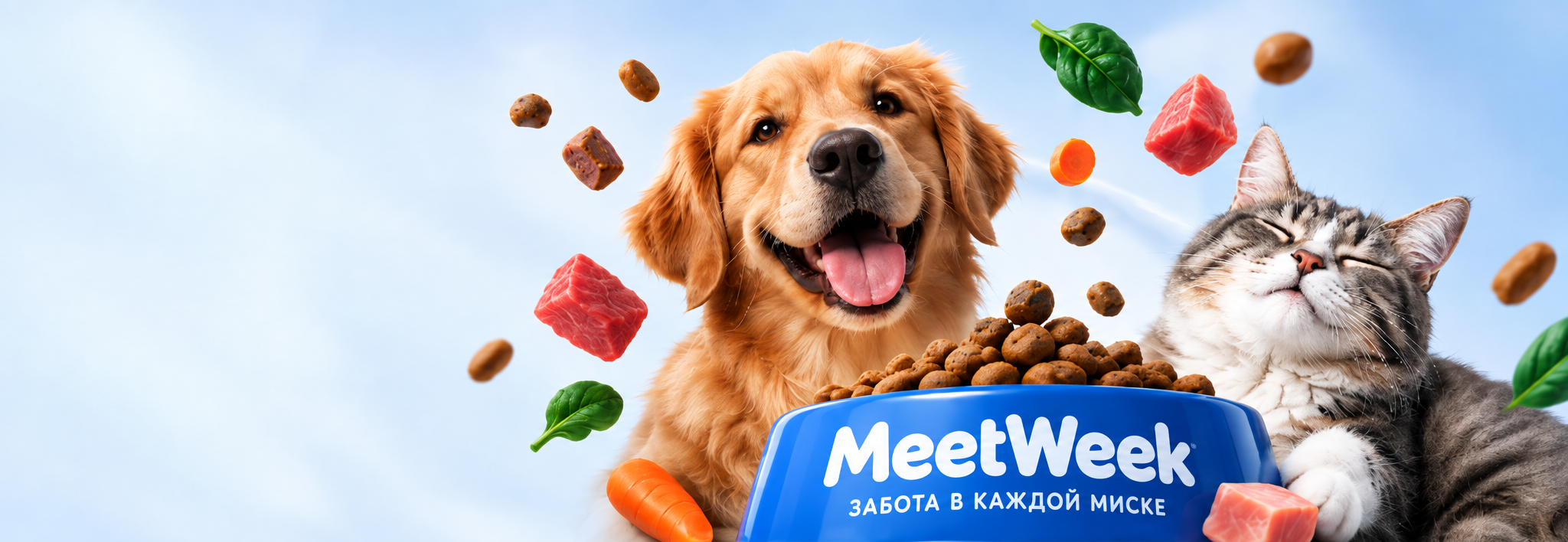 Собака и кошка у миски MeetWeek