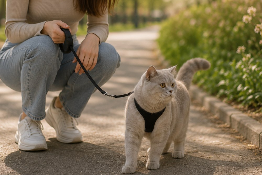 Как выгуливать кошку на шлейке